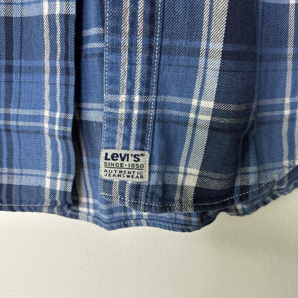 VTG Levi's Shirt Mens Medium Blue Plaid Flannel Metal Button Down Western Cowboy - Picture 4 of 12